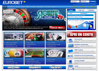 il portale dell'operatore Eurobet